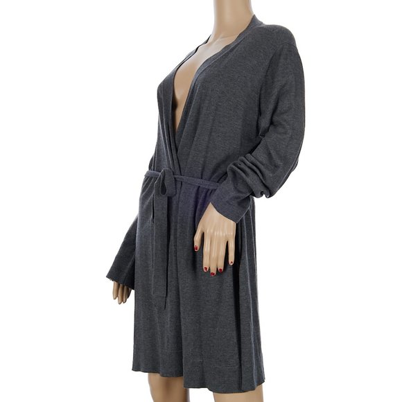 Eileen Fisher Belted Gray Open Cardigan Tencel Cotton Silk Women's Medium - Picture 8 of 11